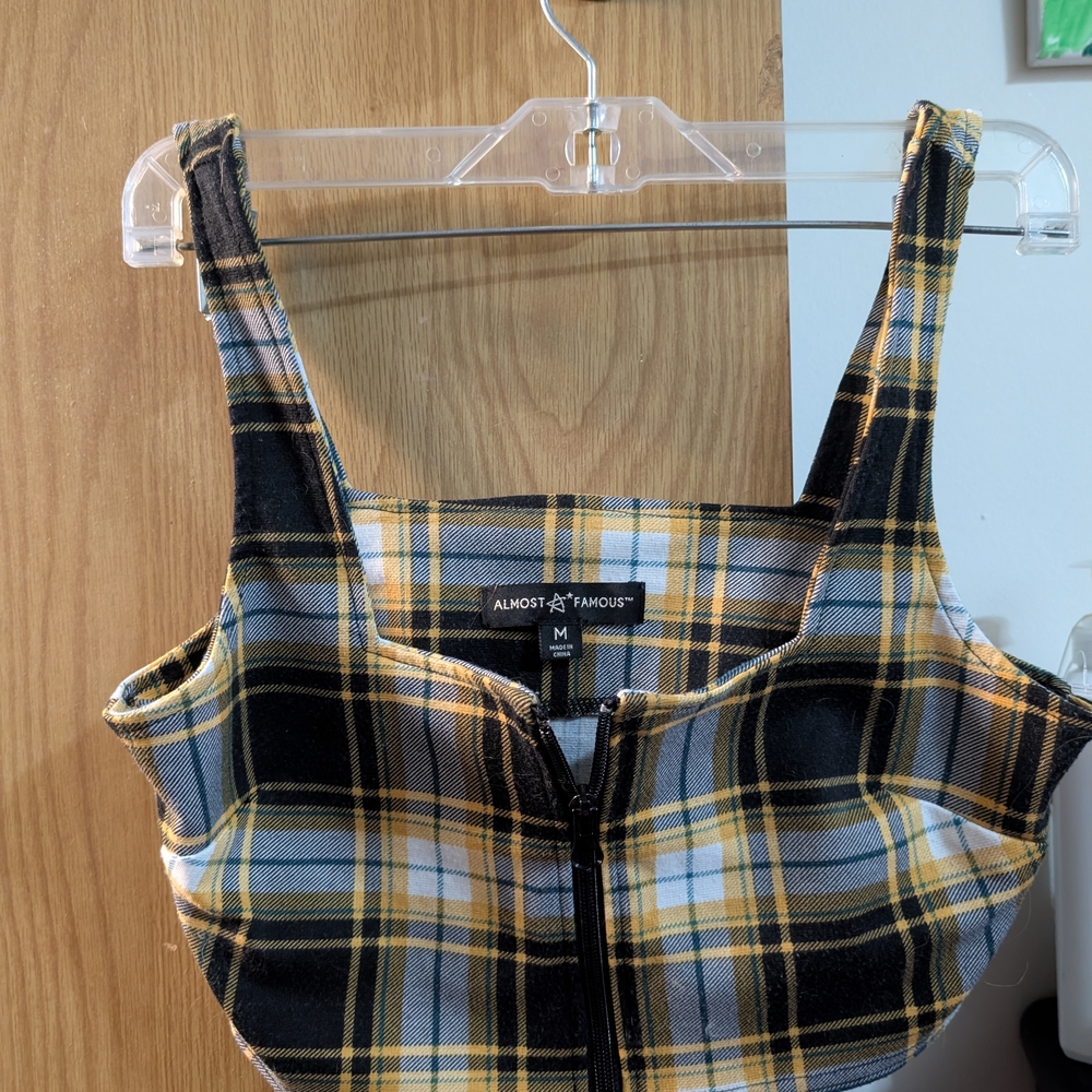 Almost Famous Black and Yellow Bustier Crop Tank Top